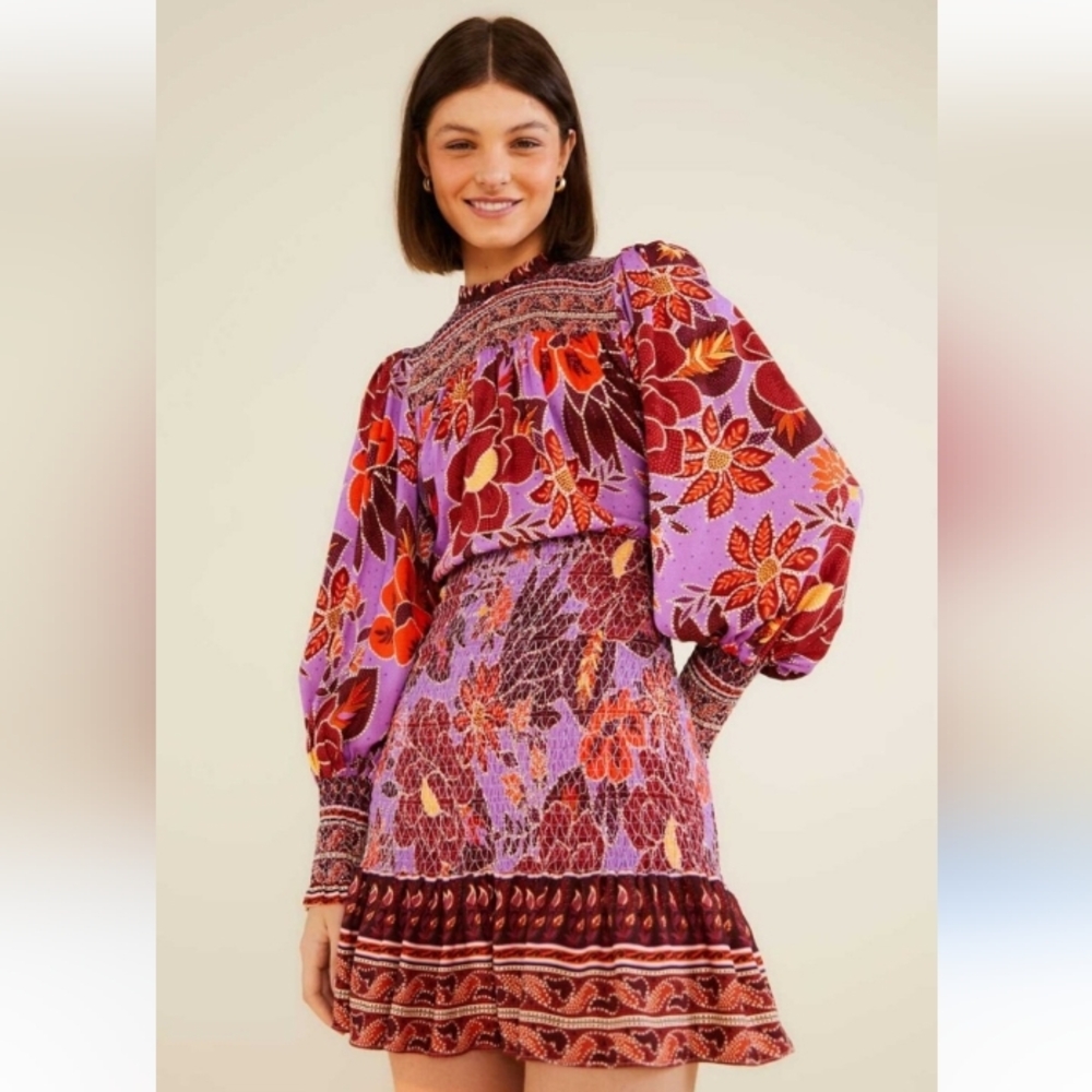 Farm Rio Sweet Floral Long Sleeve Mini Dress L - Picture 16 of 16